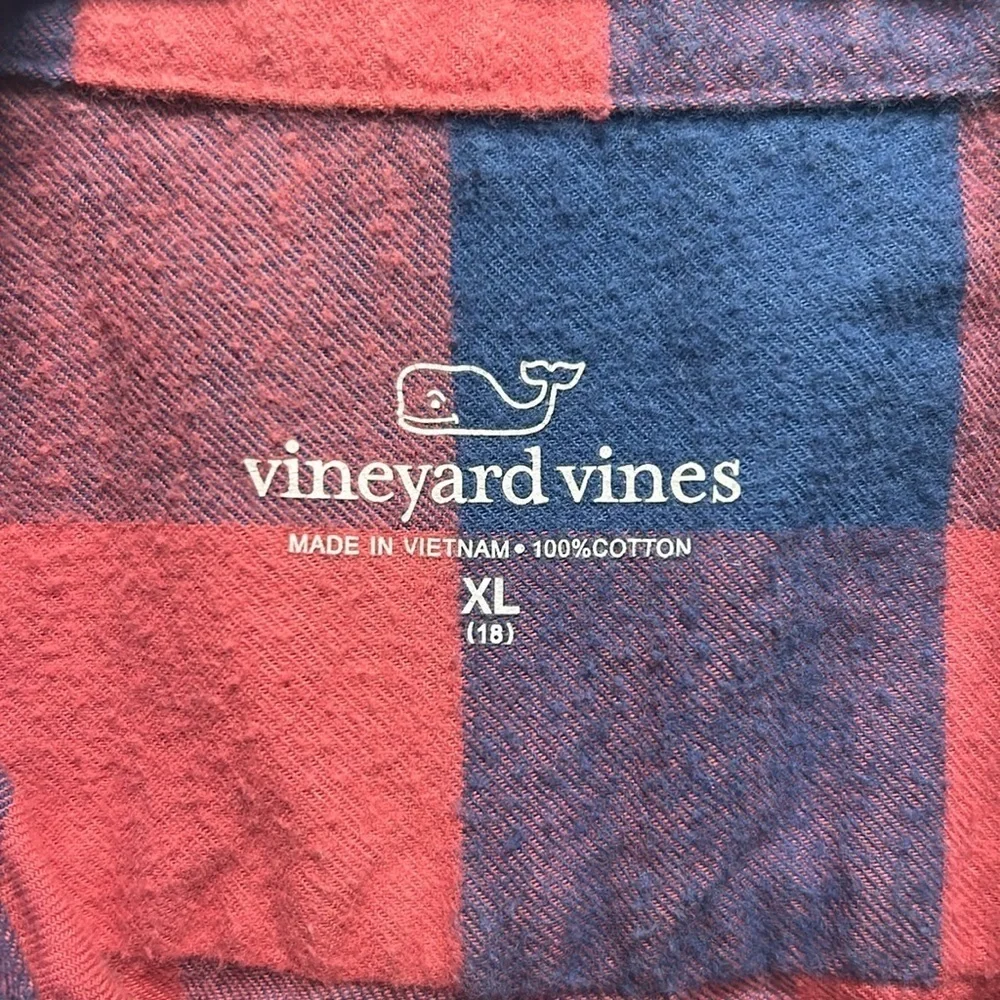 Vineyard Vines Boys Pink and Blue Checkered 100% Cotton Flannel Button Down XL - Picture 4 of 4